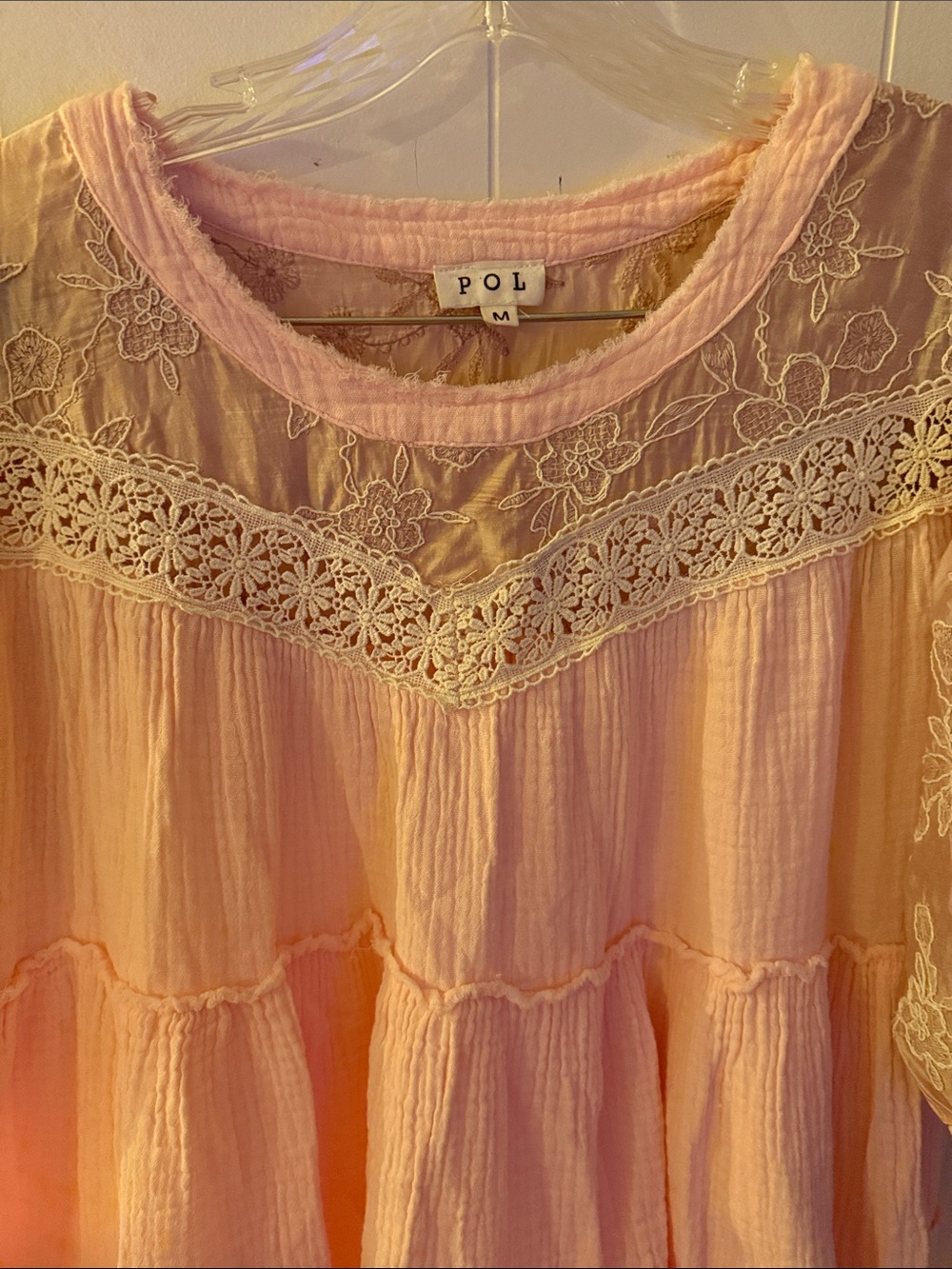 POL Blush Pink Lace Yoke Tiered Peasant Dress or Tunic - Picture 4 of 5